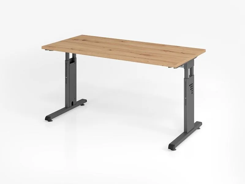 Bureau Hammerbacher OS614 140 x 67 cm plateau : chêne noueux épaisseur 25 mm chant ABS 2 mm forme rectangulaire graphite V...