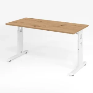 Bureau Hammerbacher OS614 140 x 67 cm plateau : chêne noueux épaisseur 25 mm chant ABS 2 mm forme rectangulaire blanc VOS6...
