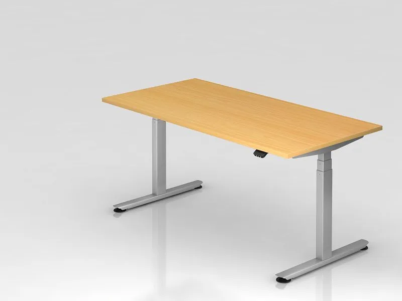 Bureau Hammerbacher VXDLB16 160 x 80 cm plateau : hêtre épaisseur 25 mm chant ABS 2 mm forme rectangulaire pied en T argen...