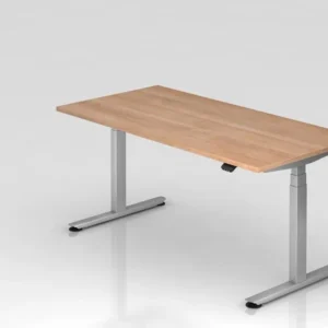 Bureau Hammerbacher VXDLB16 160 x 80 cm plateau : noyer épaisseur 25 mm chant ABS 2 mm forme rectangulaire pied en T argen...