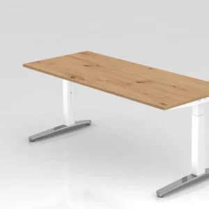 Bureau Hammerbacher XB19 180 x 80 cm plateau : chêne noueux épaisseur 25 mm chant ABS 2 mm forme rectangulaire poli blanc...