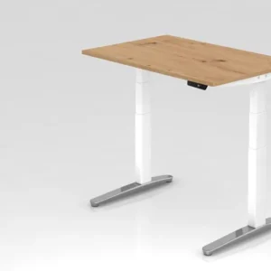 Bureau Hammerbacher XBHM12 120 x 80 cm plateau : chêne noueux épaisseur 25 mm chant épais en ABS forme rectangulaire blanc...