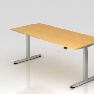 Bureau Hammerbacher XDLB19 180 x 80 cm plateau : hêtre épaisseur 25 mm chant ABS 2 mm forme rectangulaire pied en T argent...