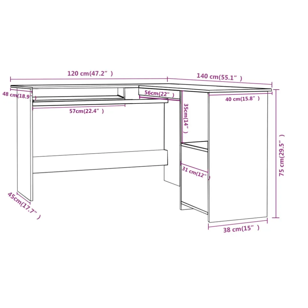 Bureau table poste de travail meuble d'ordinateur informatique étude d'angle en forme de L brillant bois d'ingénierie blan...