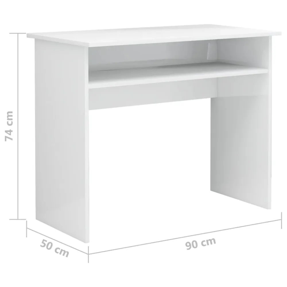 Bureau table poste de travail meuble d'ordinateur informatique étude brillant 90 x 50 x 74 cm bois d'ingénierie blanc 02_0...