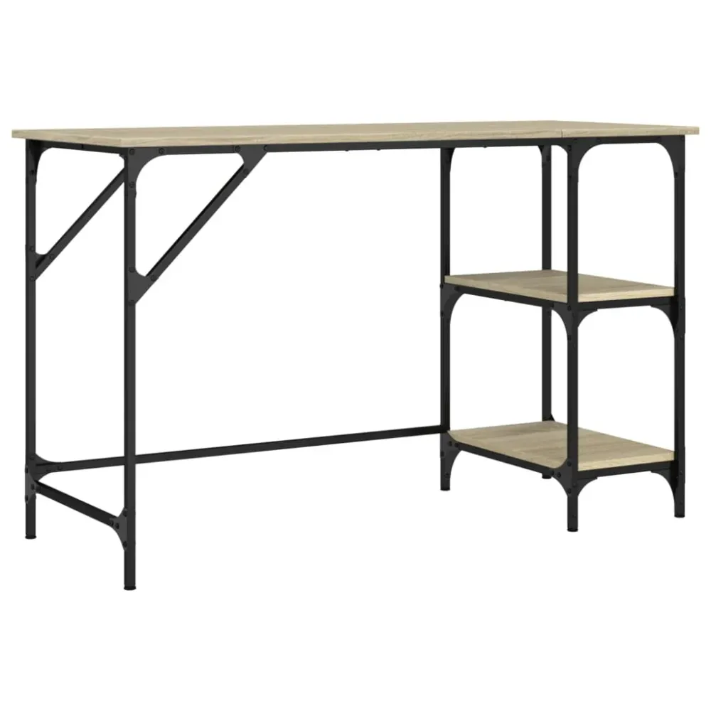 Bureau table poste de travail meuble d'ordinateur informatique étude chêne sonoma 120 x 50 x 75 cm métal et bois d'ingénie...