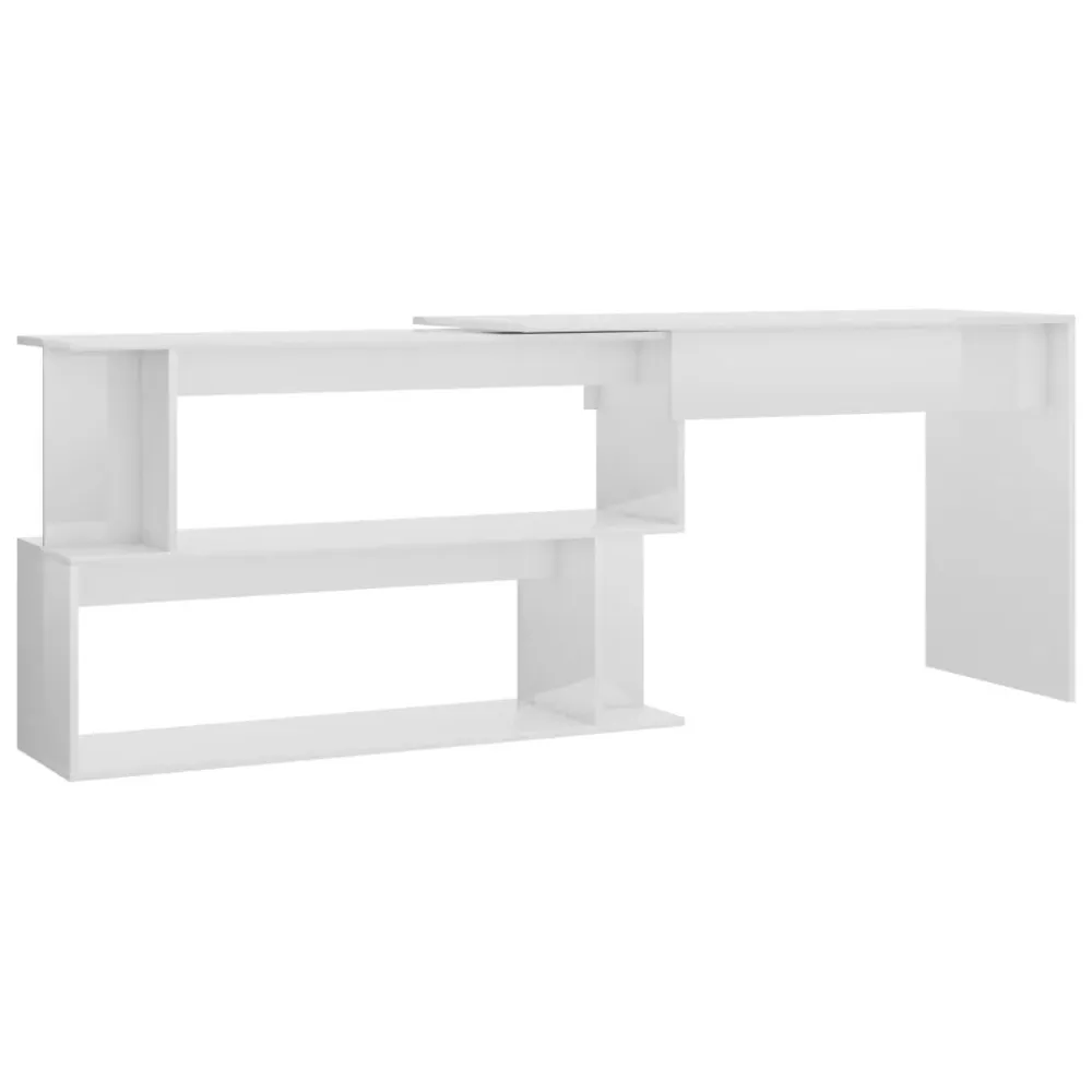 Bureau table poste de travail meuble d'ordinateur informatique étude d'angle brillant 200 x 50 x 76 cm bois d’ingénierie b...