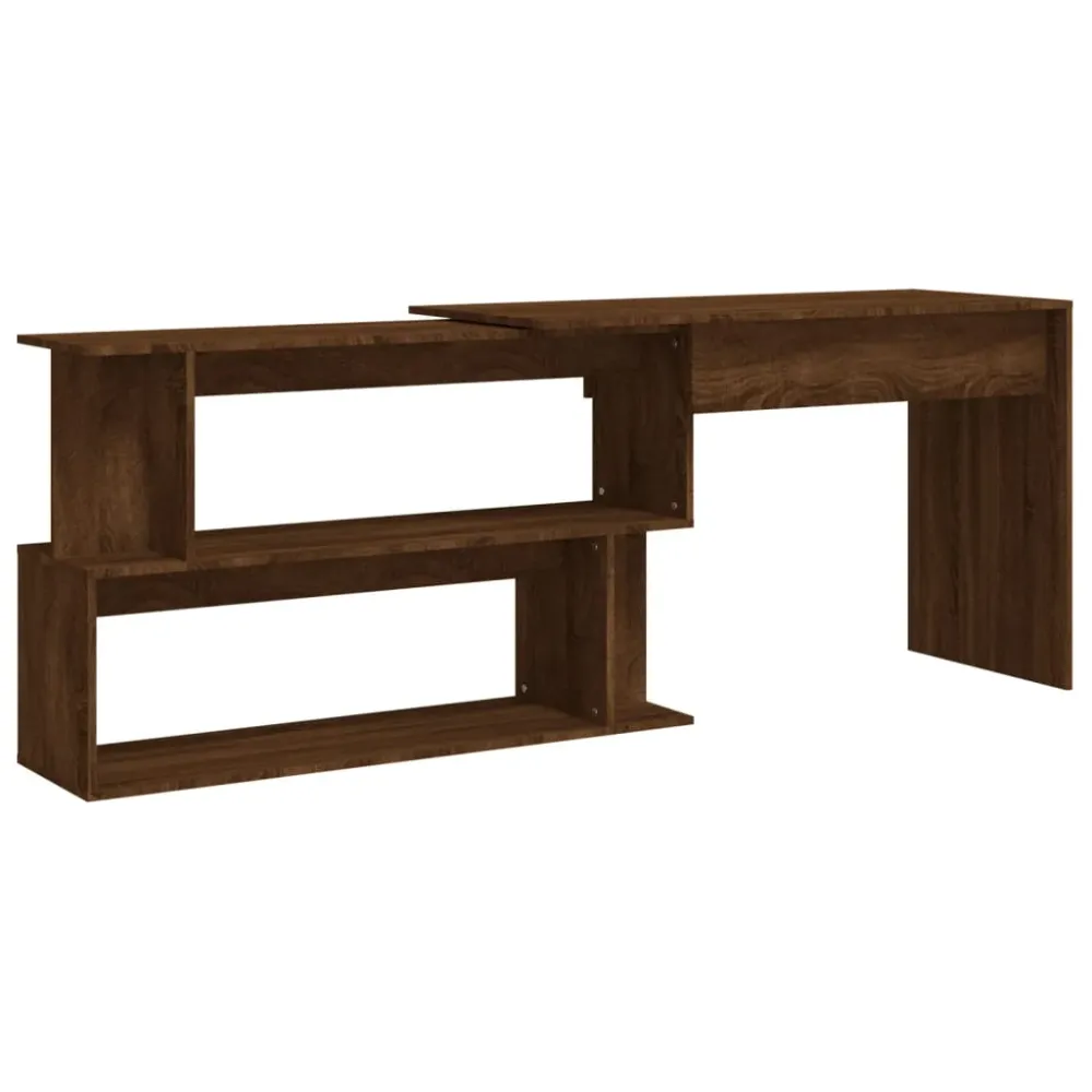 Bureau table poste de travail meuble d'ordinateur informatique étude d'angle chêne 200 x 50 x 76 cm bois d'ingénierie brun...