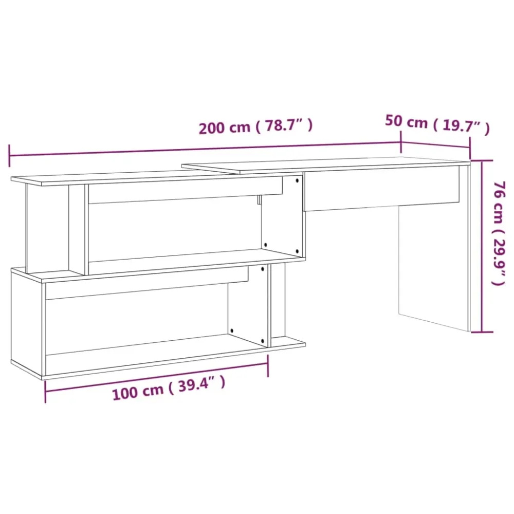 Bureau table poste de travail meuble d'ordinateur informatique étude d'angle chêne 200 x 50 x 76 cm bois d'ingénierie brun...