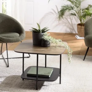 FLEUR - Table basse 2 plateaux PM bi-matière mocha/noir pieds métal en Acier et bois