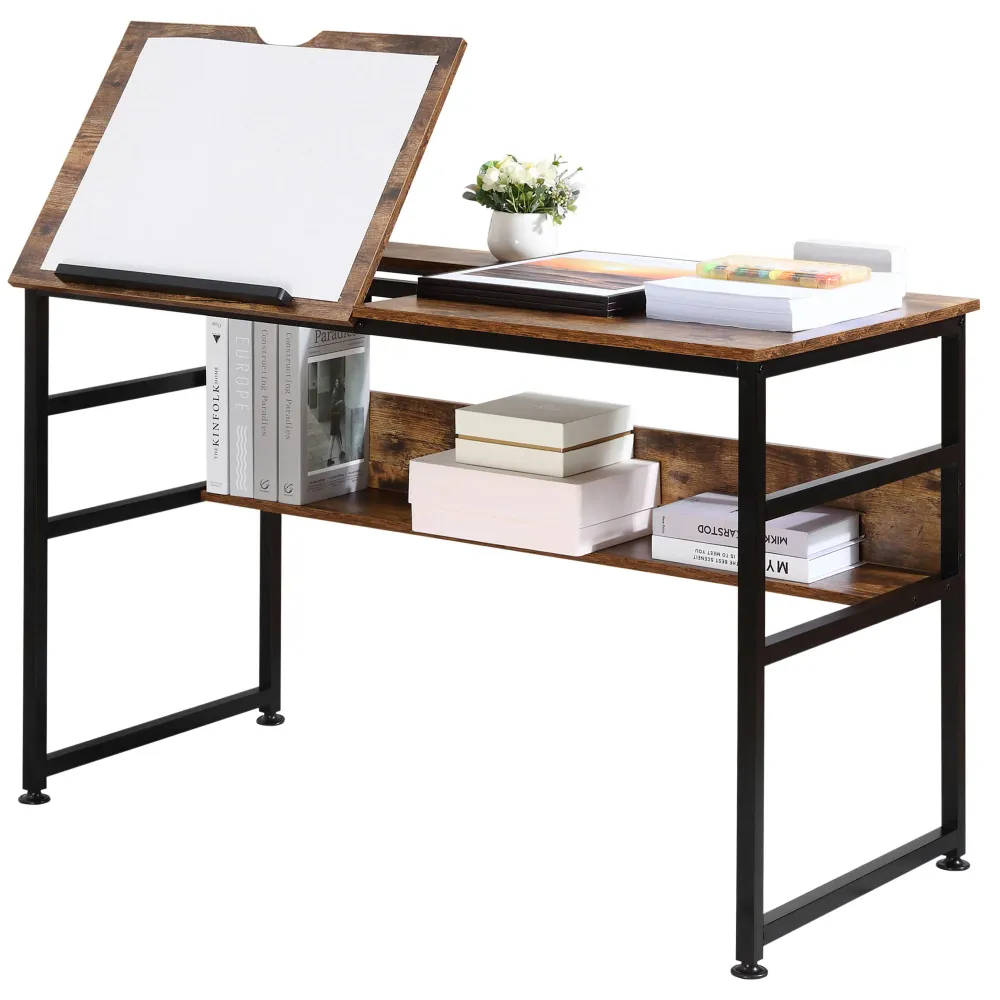 Porte-stylos magnétique Table à dessin inclinable bureau informatique design industriel - plateau relevable, étagère - pan...