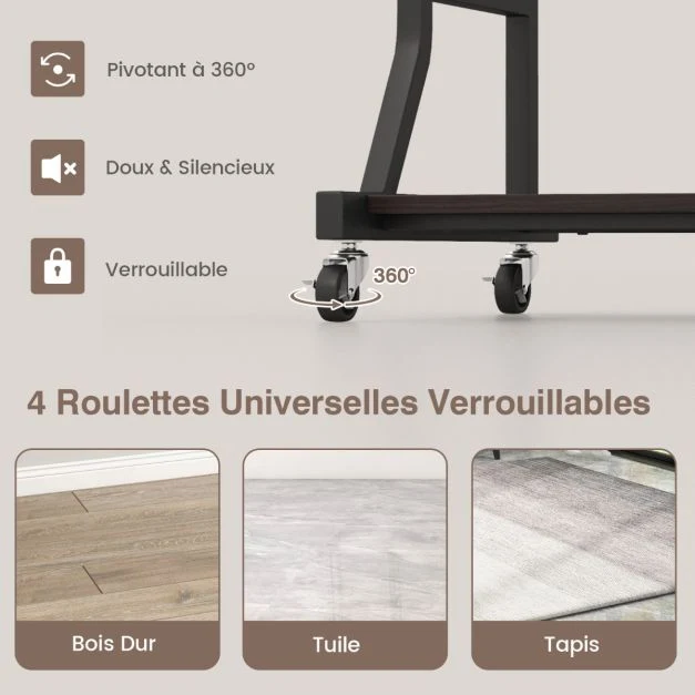 Range-câbles adhésif Bureau d'ordinateur à roulettes pour petits espaces bureau d'ordinateur mobile de 75 cm plateau pour...