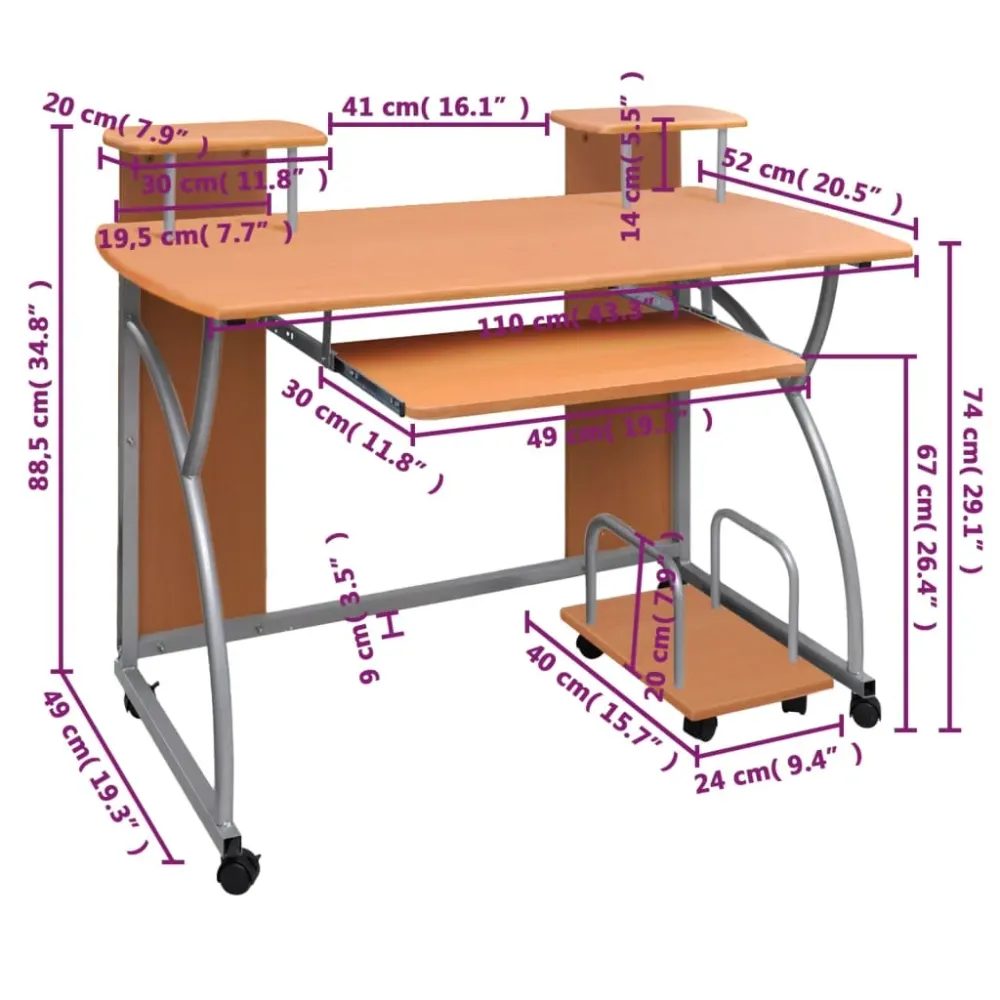 Range-câbles adhésif Bureau table poste de travail meuble d'ordinateur informatique étude d'ordinateur 110 x 52 x 88,5 cm...