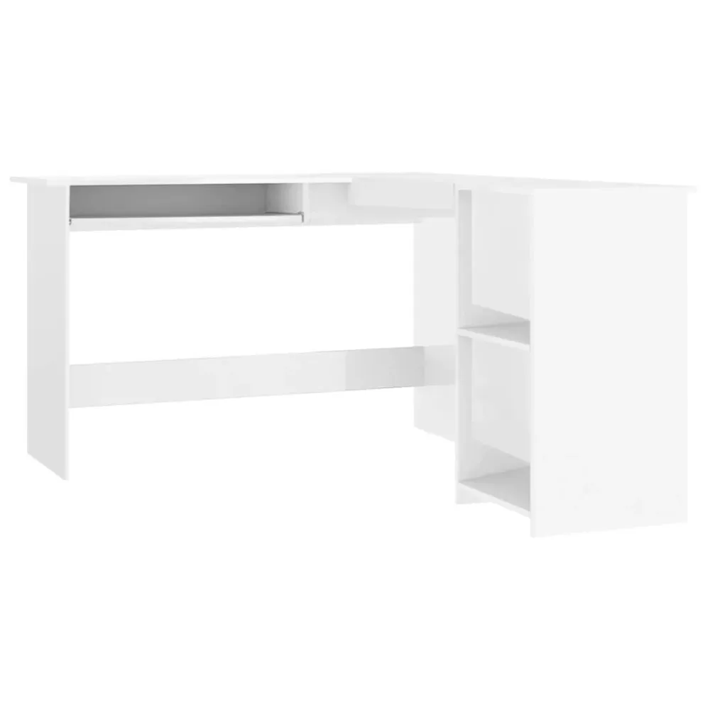 Support pour écran Bureau table poste de travail meuble d'ordinateur informatique étude d'angle en forme de L brillant boi...