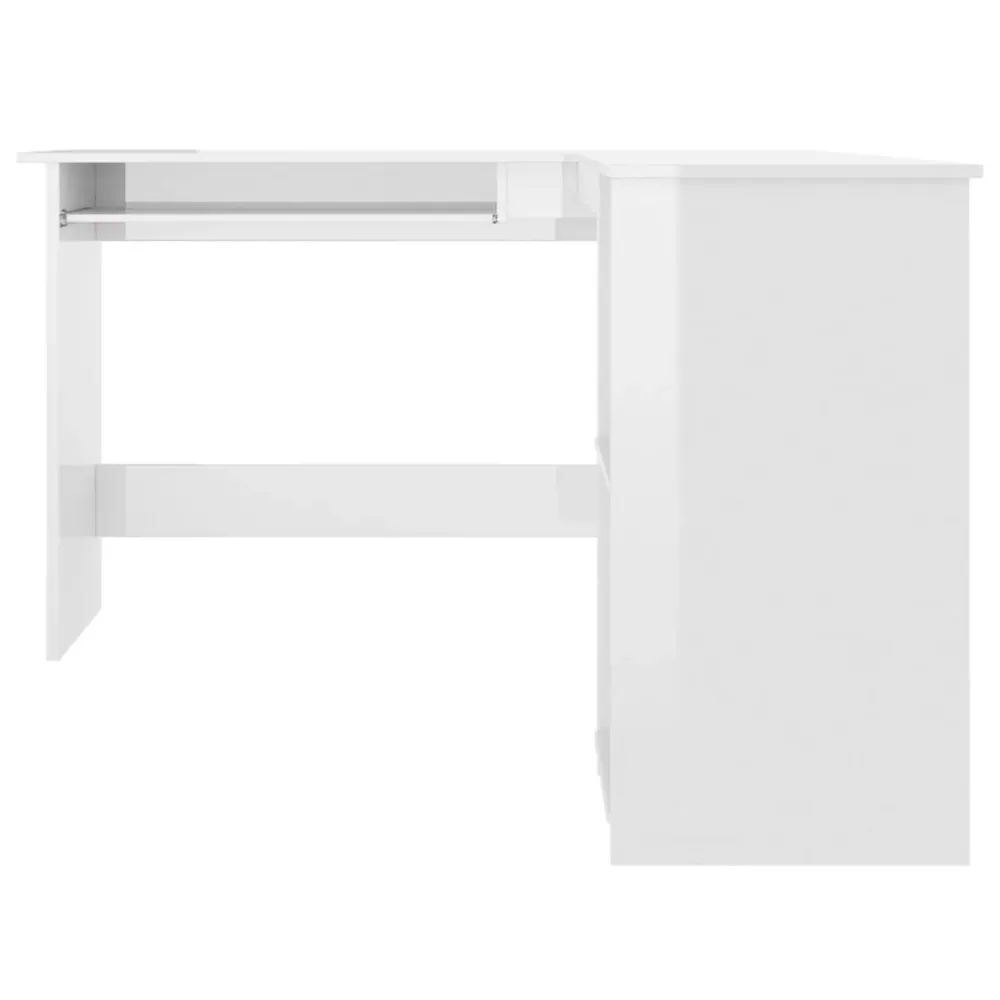 Support pour écran Bureau table poste de travail meuble d'ordinateur informatique étude d'angle en forme de L brillant boi...