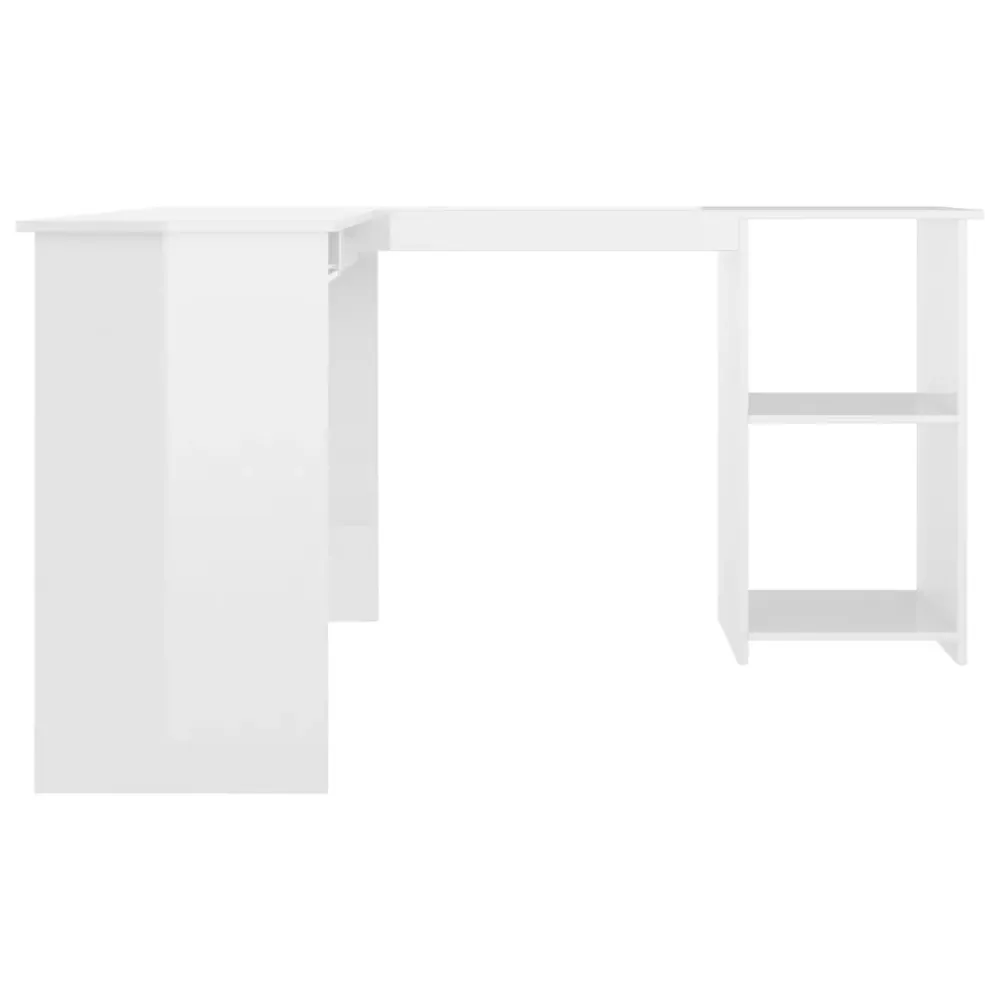 Support pour écran Bureau table poste de travail meuble d'ordinateur informatique étude d'angle en forme de L brillant boi...