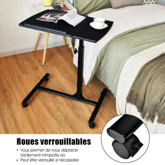 Table d’ordinateur pliable 71-93 cm hauteur réglable avec 4 roulettes tablette surface couleur noir 20_0005381 Set d'organ...