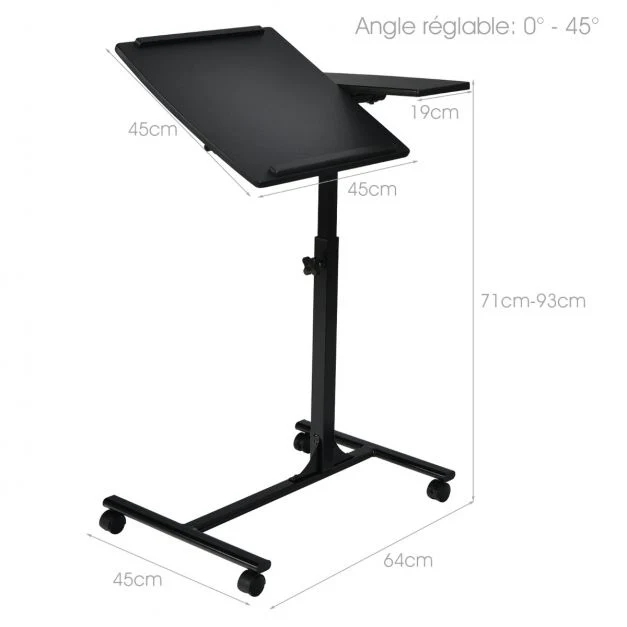 Table d’ordinateur pliable 71-93 cm hauteur réglable avec 4 roulettes tablette surface couleur noir 20_0005381 Set d'organ...