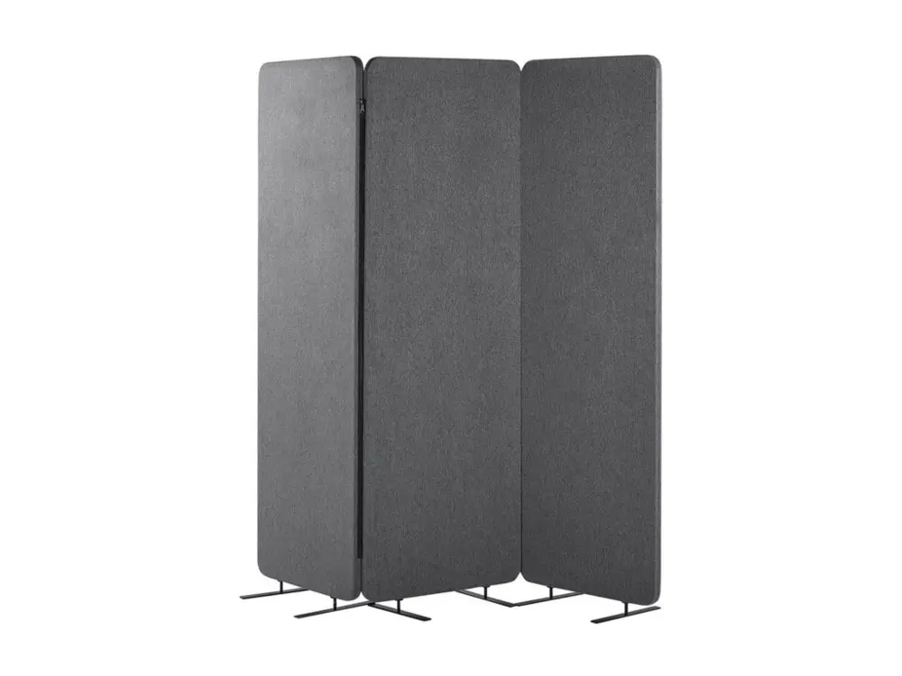 Séparateur acoustique 3 panneaux 184 x 184 cm gris STANDI compatible avec PowerPoint