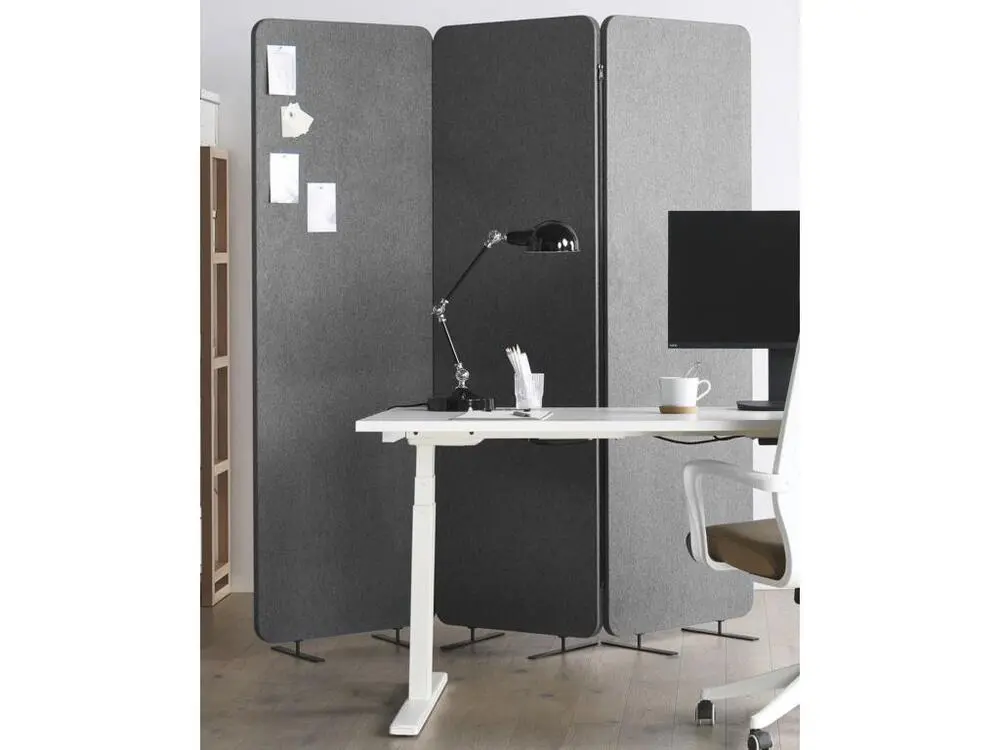 Séparateur acoustique 3 panneaux 184 x 184 cm gris STANDI compatible avec PowerPoint