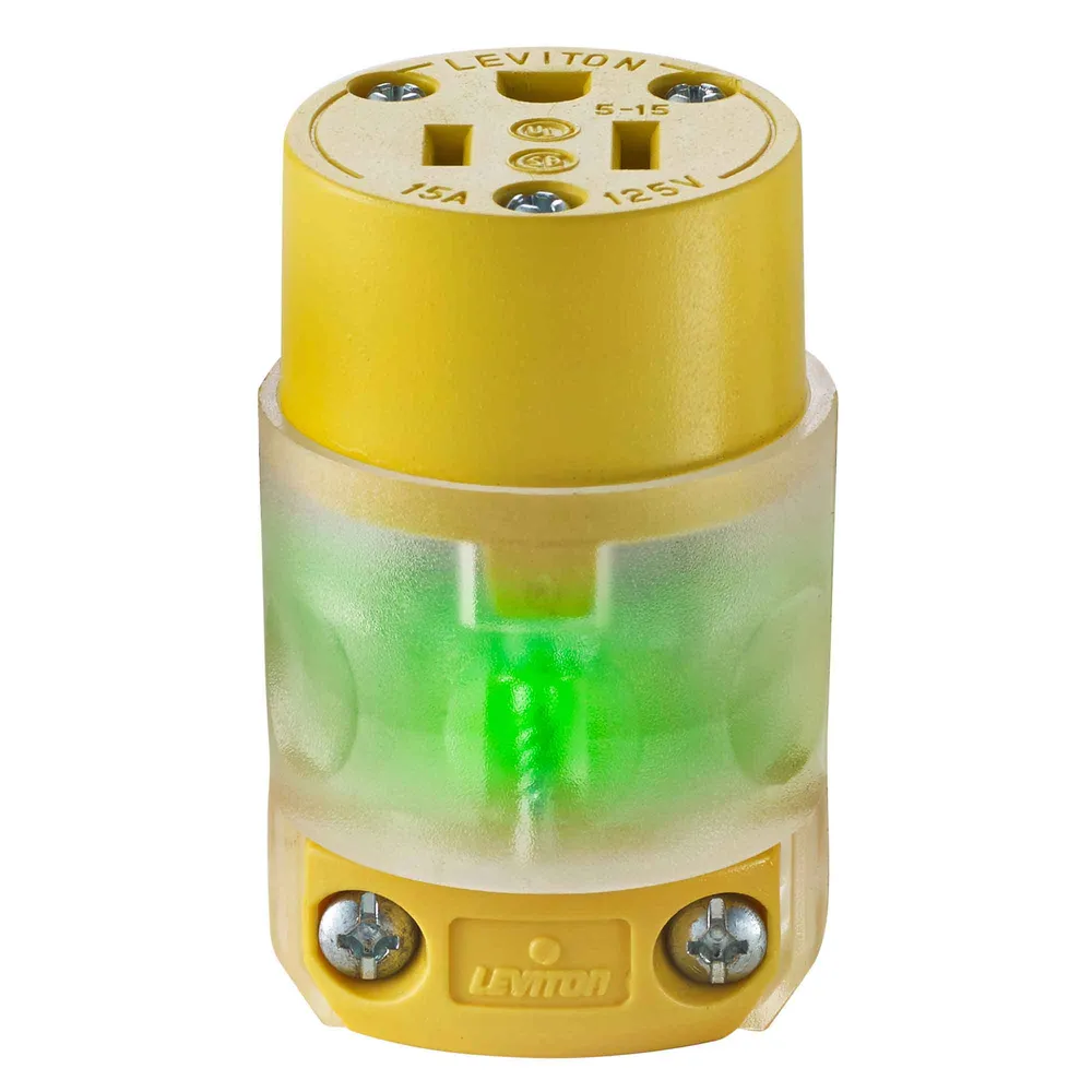 Connecteur lumineux à 2 pôles et 3 fils en jaune, 15 / 125 V avec tablette coulissante pour clavier