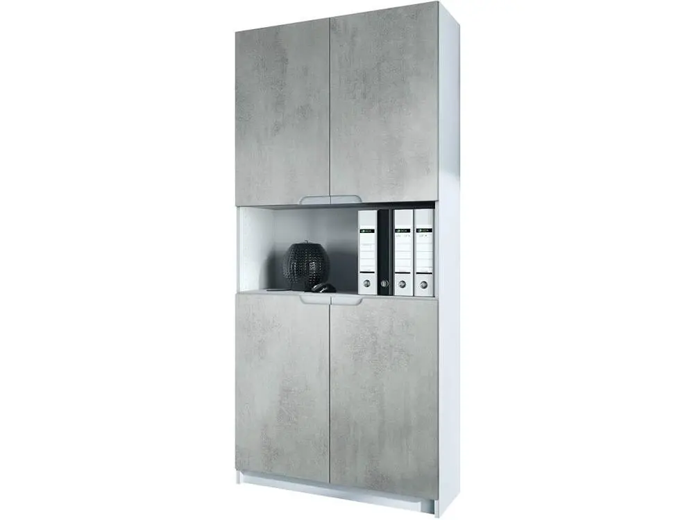Armoire de rangement avec 5 compartiments et 4 portes, blanc mat/aspet béton oxyde (82 x 184 x 37 cm) en Acier et bois