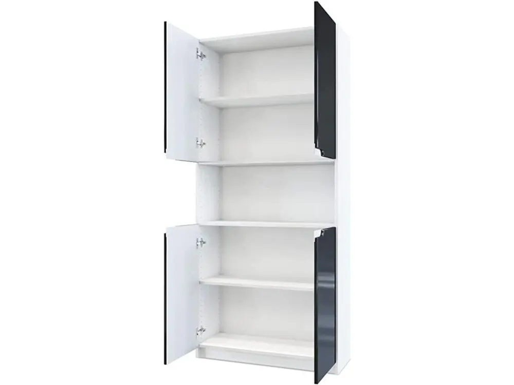 Armoire de rangement avec 5 compartiments et 4 portes, blanc mat/aspet béton oxyde (82 x 184 x 37 cm) en Acier et bois