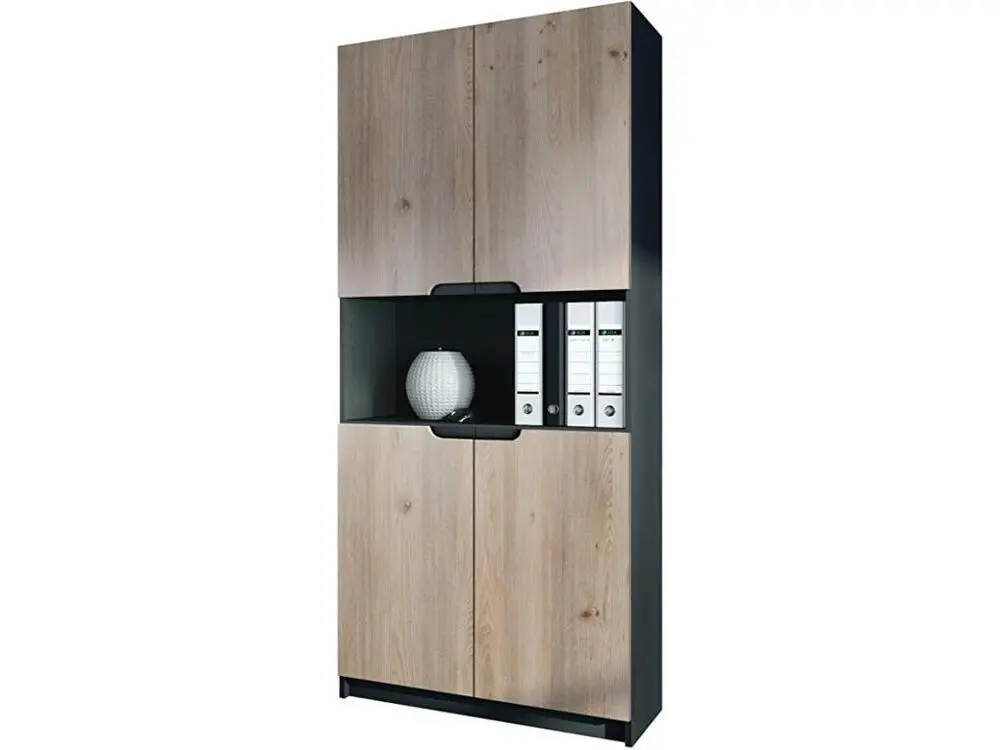Armoire de rangement avec 5 compartiments et 4 portes, noir mat/chêne nordique (82 x 184 x 37 cm) | Livraison Rapide