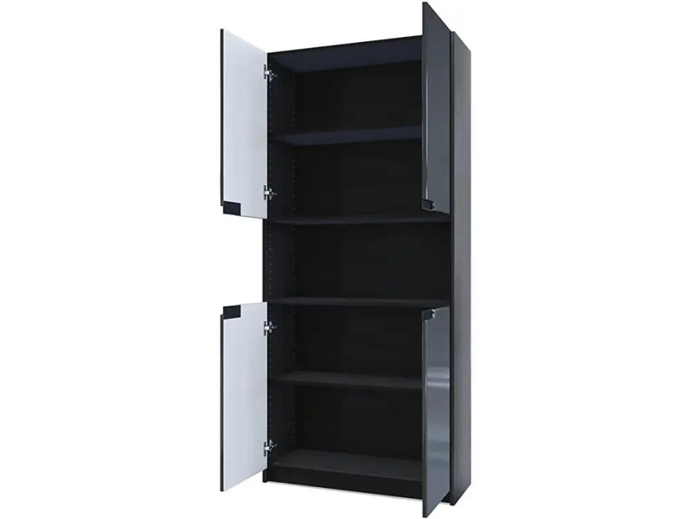 Armoire de rangement avec 5 compartiments et 4 portes, noir mat/chêne nordique (82 x 184 x 37 cm) | Livraison Rapide