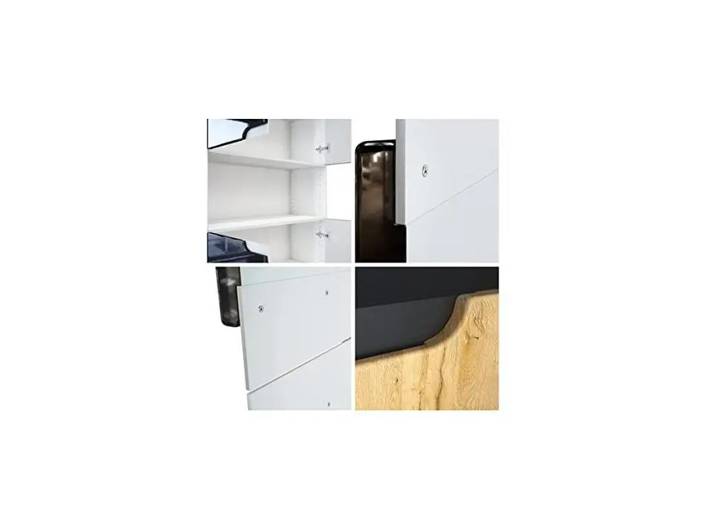 Armoire de rangement avec 5 compartiments et 4 portes, noir mat/chêne nordique (82 x 184 x 37 cm) | Livraison Rapide