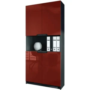 Armoire de rangement avec 5 compartiments et 4 portes, noir mat/bordeaux haute brillance (82 x 184 x 37 cm) avec Ventouses