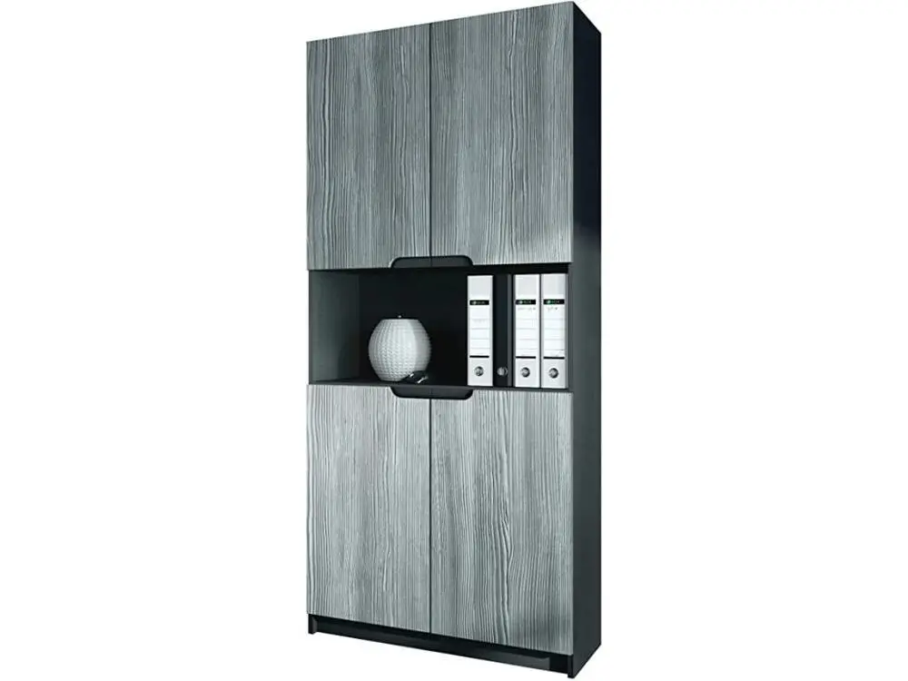 Armoire de rangement avec 5 compartiments et 4 portes, noir mat/avola-anthracite (82 x 184 x 37 cm) avec Ventouses