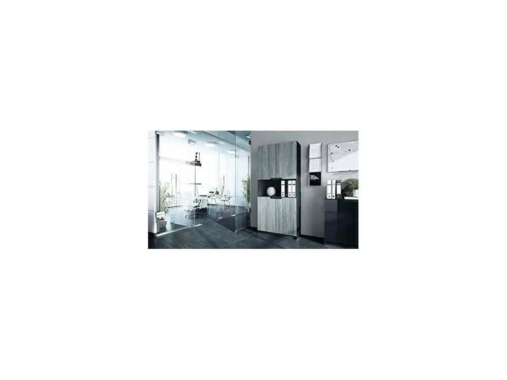 Armoire de rangement avec 5 compartiments et 4 portes, noir mat/avola-anthracite (82 x 184 x 37 cm) avec Ventouses