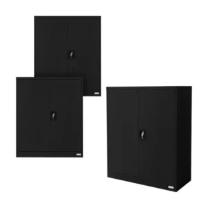3 Armoires bureau en acier noir meuble à dossiers portes battantes 90x40x109 cm | Livraison Rapide