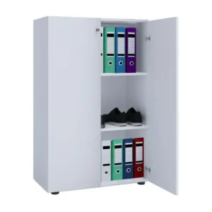 Bloc-notes mural Lona Armoire universelle de bureau, commode de bureau, armoire haute, 2 portes, blanc.