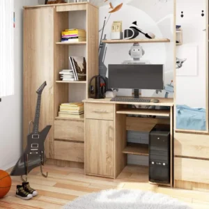 Bureau d'ordinateur AKORD JAY Chêne Sonoma 90 cm 1 porte 1 tiroir façade Chêne Sonoma 3 étagères 90x50x74 cm Design m...