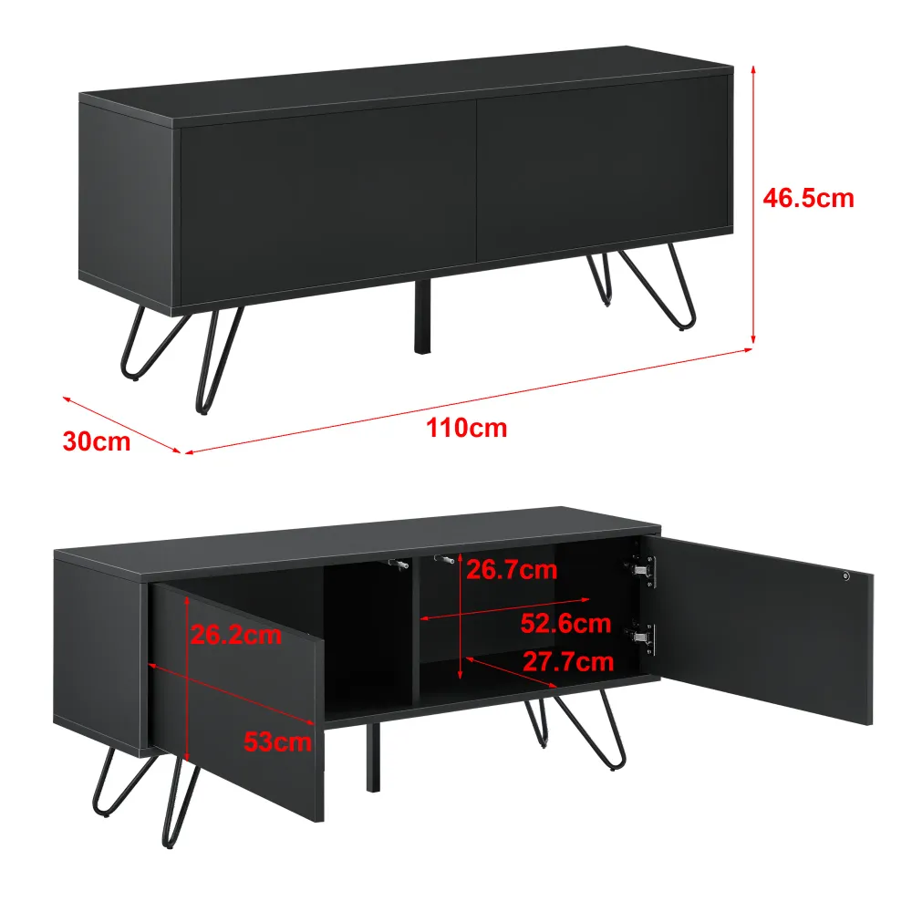 Commode stylée meuble de rangement pratique à 2 portes 47 x 110 x 30 cm noir 03_0006823