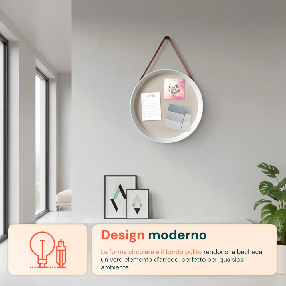 Élégant Design Ergonomique Bacheca Sughero da Parete – Diametro 39 cm con Design Moderno