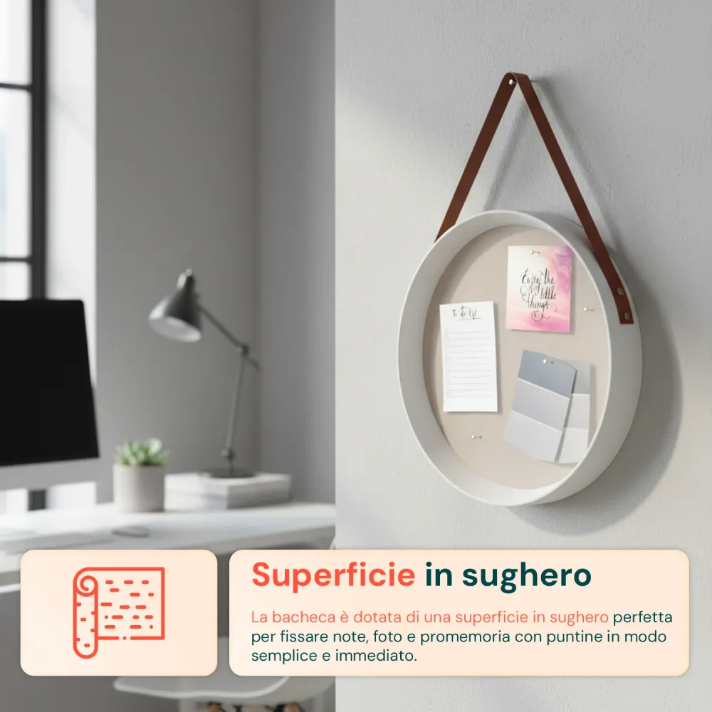 Élégant Design Ergonomique Bacheca Sughero da Parete – Diametro 39 cm con Design Moderno