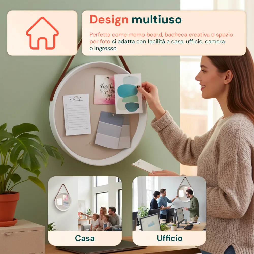 Élégant Design Ergonomique Bacheca Sughero da Parete – Diametro 39 cm con Design Moderno