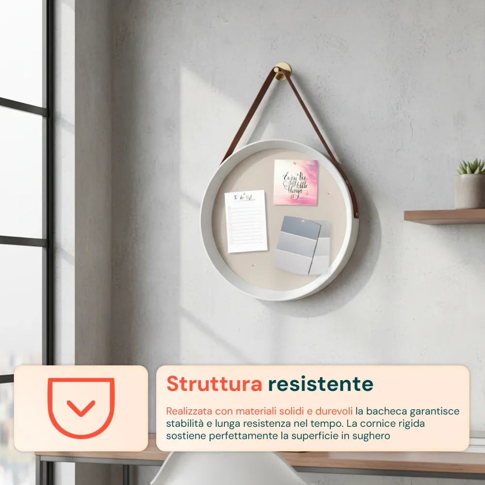 Élégant Design Ergonomique Bacheca Sughero da Parete – Diametro 39 cm con Design Moderno