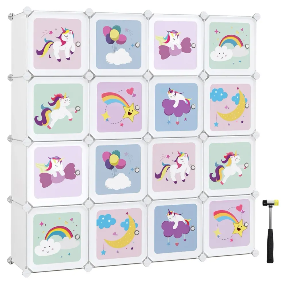 Élégant Design Ergonomique Meuble rangement enfant 16 cubes armoire modulable avec portes étagère en plastique pour jouets...