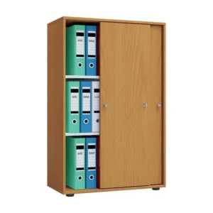 Organisateur de tiroir Lona XL Armoire de bureau avec 2 portes coulissantes et serrure, imitation hêtre.