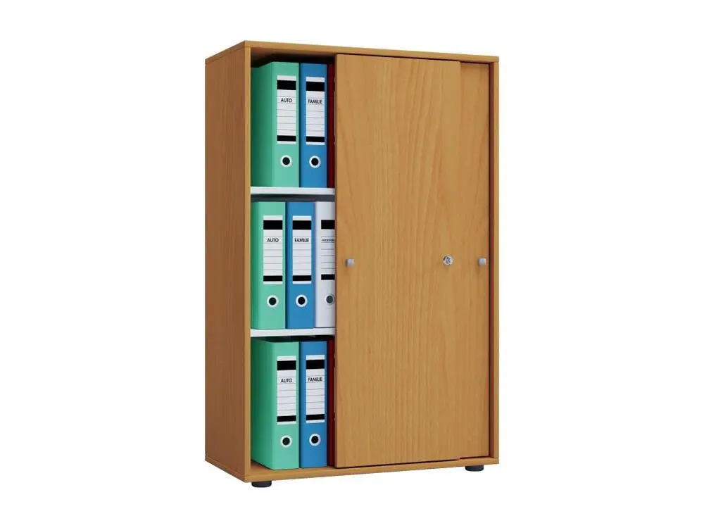 Organisateur de tiroir Lona XL Armoire de bureau avec 2 portes coulissantes et serrure, imitation hêtre.