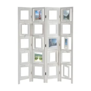 Organisateur de tiroir Paravent 4 panneaux blanc en bois avec porte photos 160x125cm PAR04030