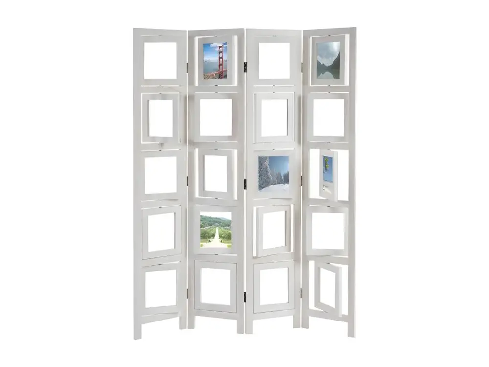 Organisateur de tiroir Paravent 4 panneaux blanc en bois avec porte photos 160x125cm PAR04030