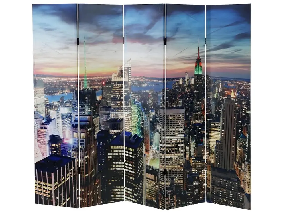 Paravent séparateur de pièce 5 pans 30 LED 180x200cm motif Neuf York PAR04021