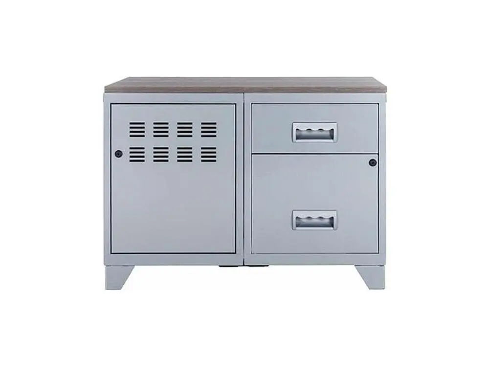 Porte-documents vertical Meuble rangement métal 1 porte 2 tiroirs Aluminium