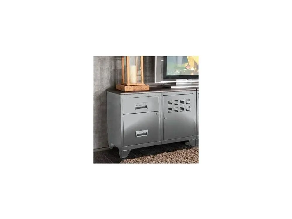 Porte-documents vertical Meuble rangement métal 1 porte 2 tiroirs Aluminium