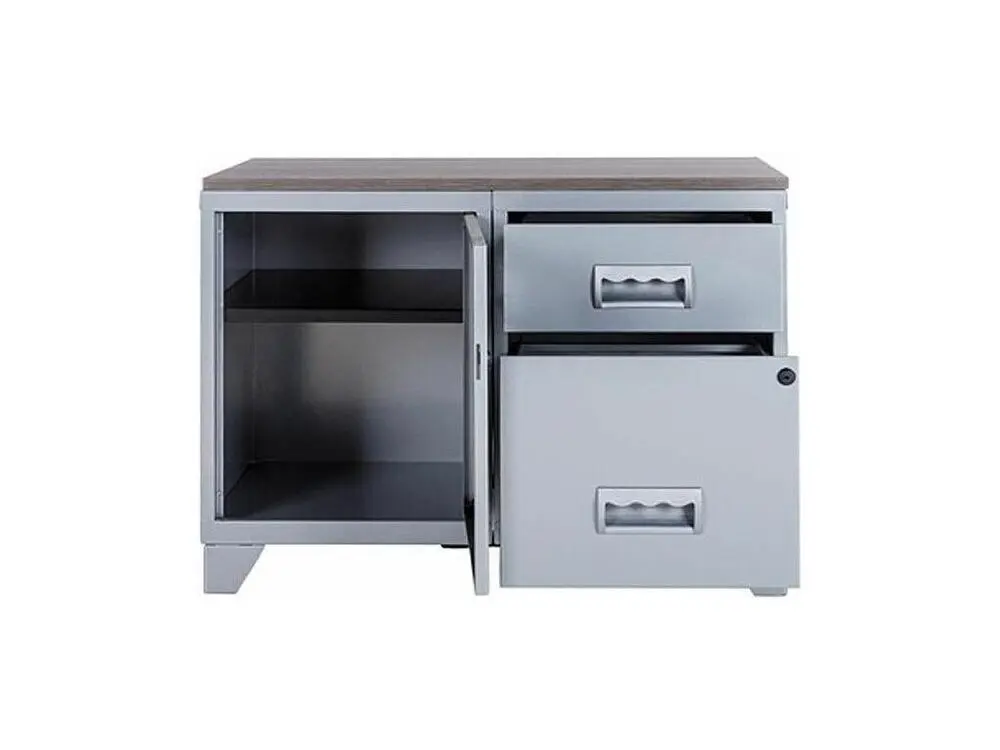 Porte-documents vertical Meuble rangement métal 1 porte 2 tiroirs Aluminium